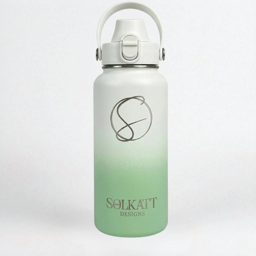Pastel Green Insulated Water Bottle - 950ml (32oz) Stainless Steel - Solkatt Designs 