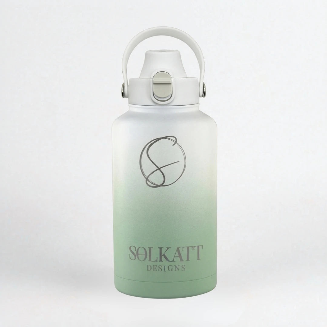 Pastel Green Insulated Water Bottle - 1.9L (64oz) Stainless Steel - Solkatt Designs 