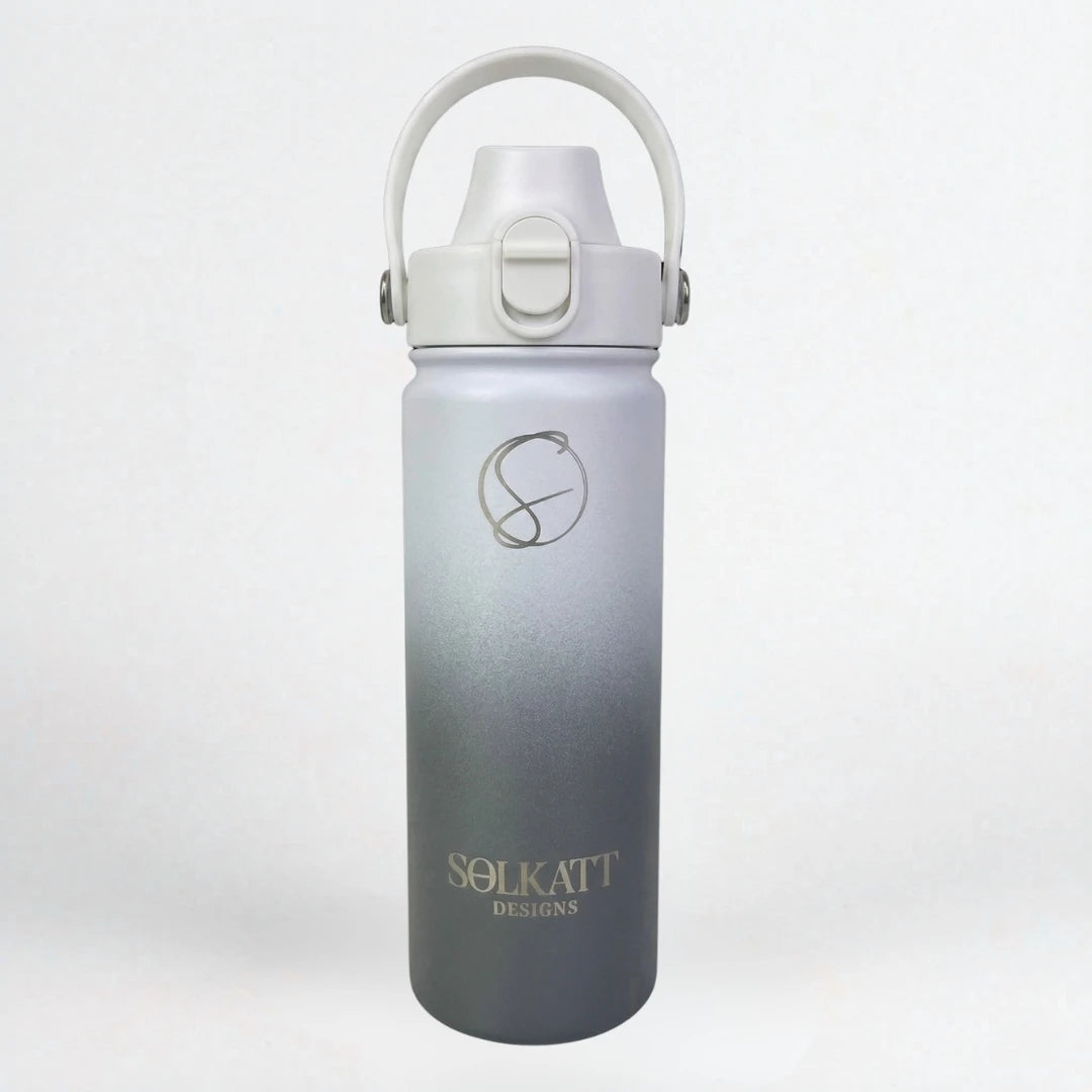 Misty Grey Insulated Water Bottle - 650ml (22oz) Stainless Steel - Solkatt Designs 