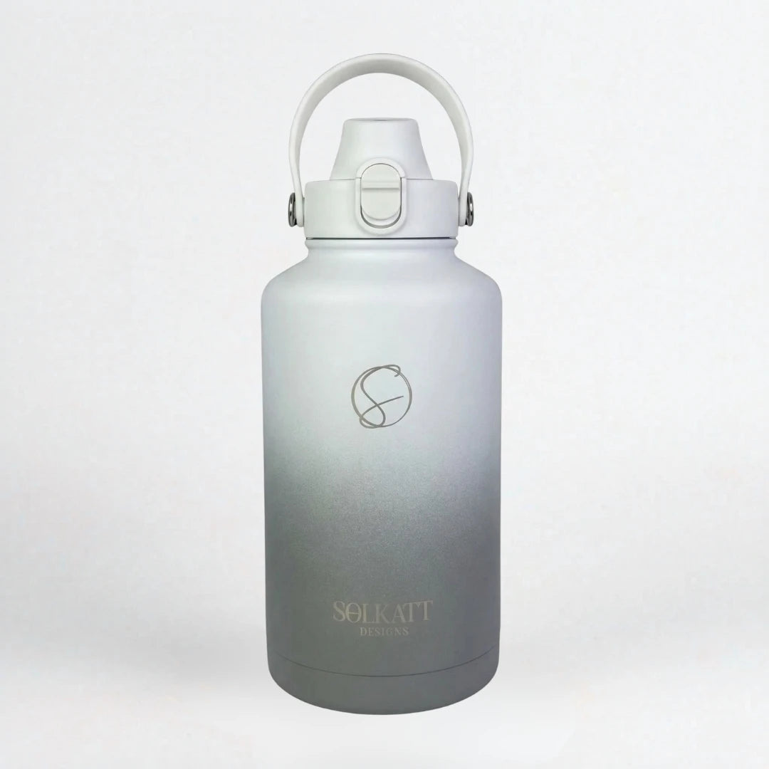 Misty Grey Insulated Water Bottle - 1.9L (64oz) Stainless Steel - Solkatt Designs 