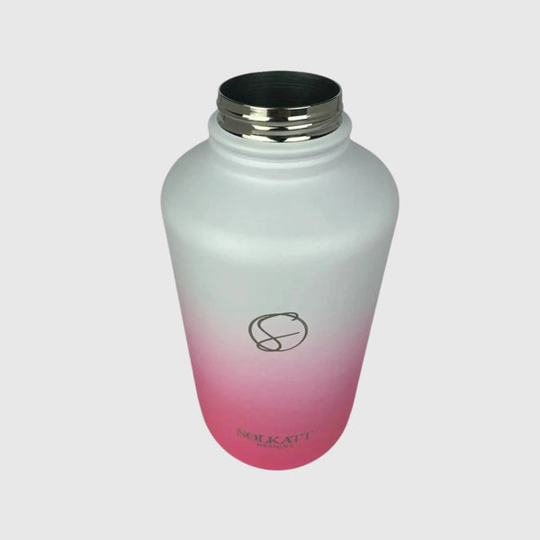 Hot Pink insulated water bottle close up with lid off - 1.9L (64oz) - Solkatt Designs