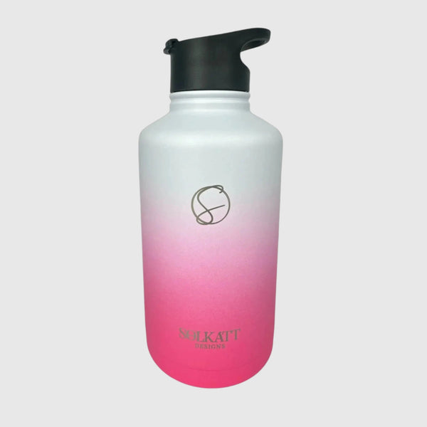 Hot Pink insulated water bottle flip top lid front view - 1.9L (64oz) - Solkatt Designs