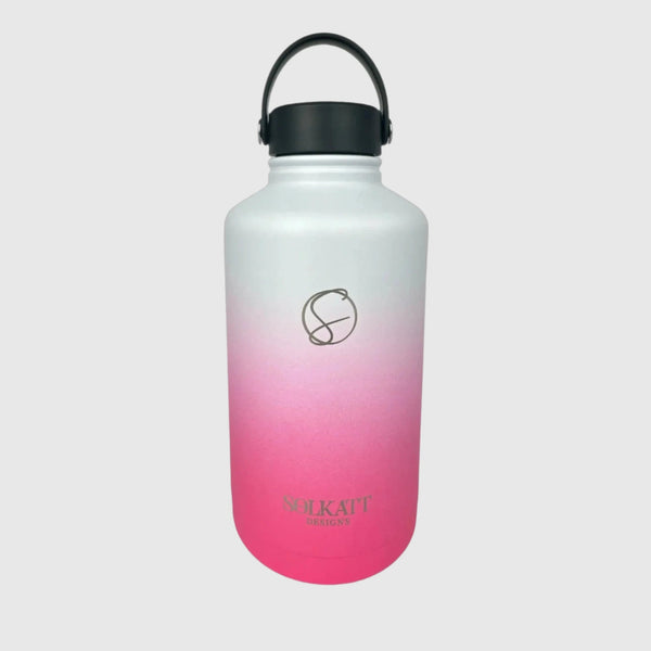 Hot Pink insulated water bottle wide mouth lid front view - 1.9L (64oz) - Solkatt Designs