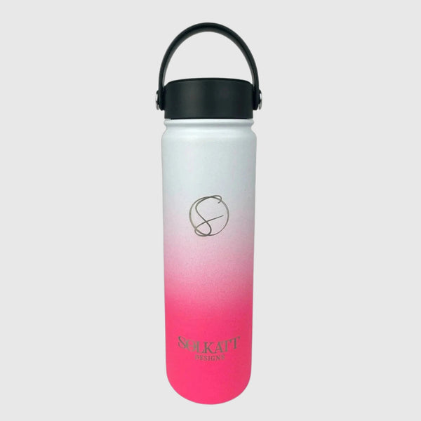 Hot Pink insulated water bottle wide mouth lid front view - 650ml - Solkatt Designs