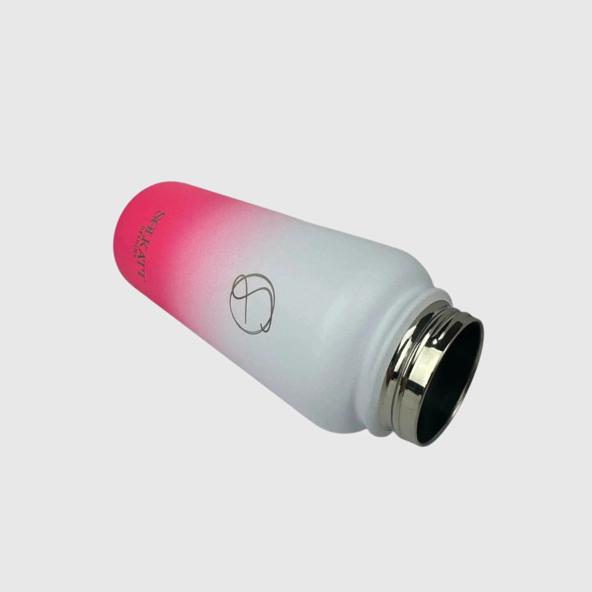 Hot Pink insulated water bottle laying on the side showing opening - 950ml - Solkatt Designs