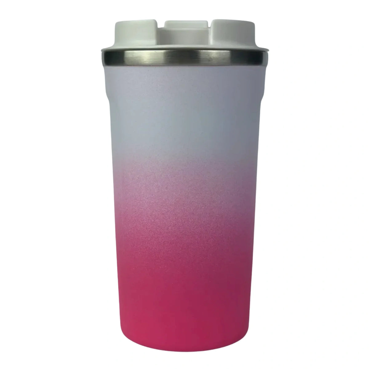 Hot Pink reusable coffee cup back view with lid – Solkatt Designs