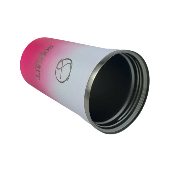 Hot Pink coffee cup laying on side without lid – Solkatt Designs