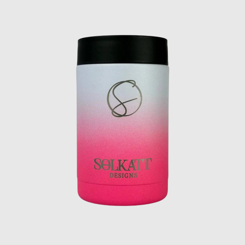 Hot Pink stainless steel insulated stubby cooler with no bottle front view - Solkatt Designs
