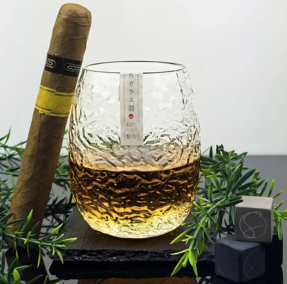 Silkworm Whisky Glass - 370ml Japanese Style Tumbler with Wooden Gift Box