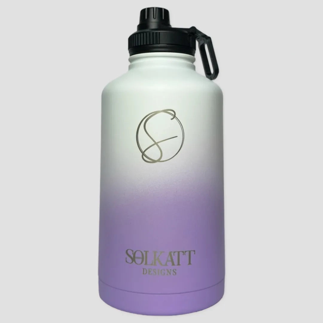 Lavender Lilac insulated water bottle front view - 1.9L (64oz) - Solkatt Designs