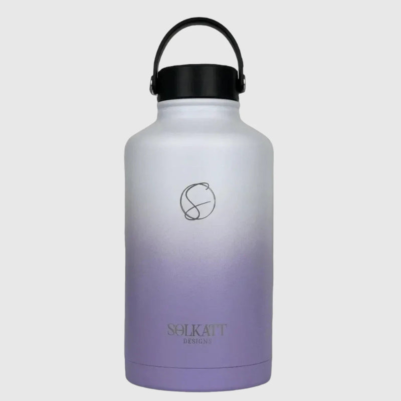 Lavender Lilac insulated water bottle wide mouth lid front view - 1.9L (64oz) - Solkatt Designs