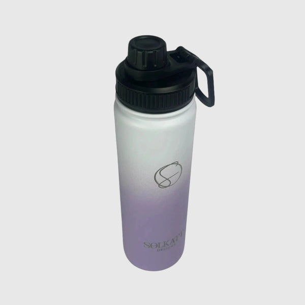 Lavender Lilac insulated water bottle close up of small gulp lid - 650ml - Solkatt Designs