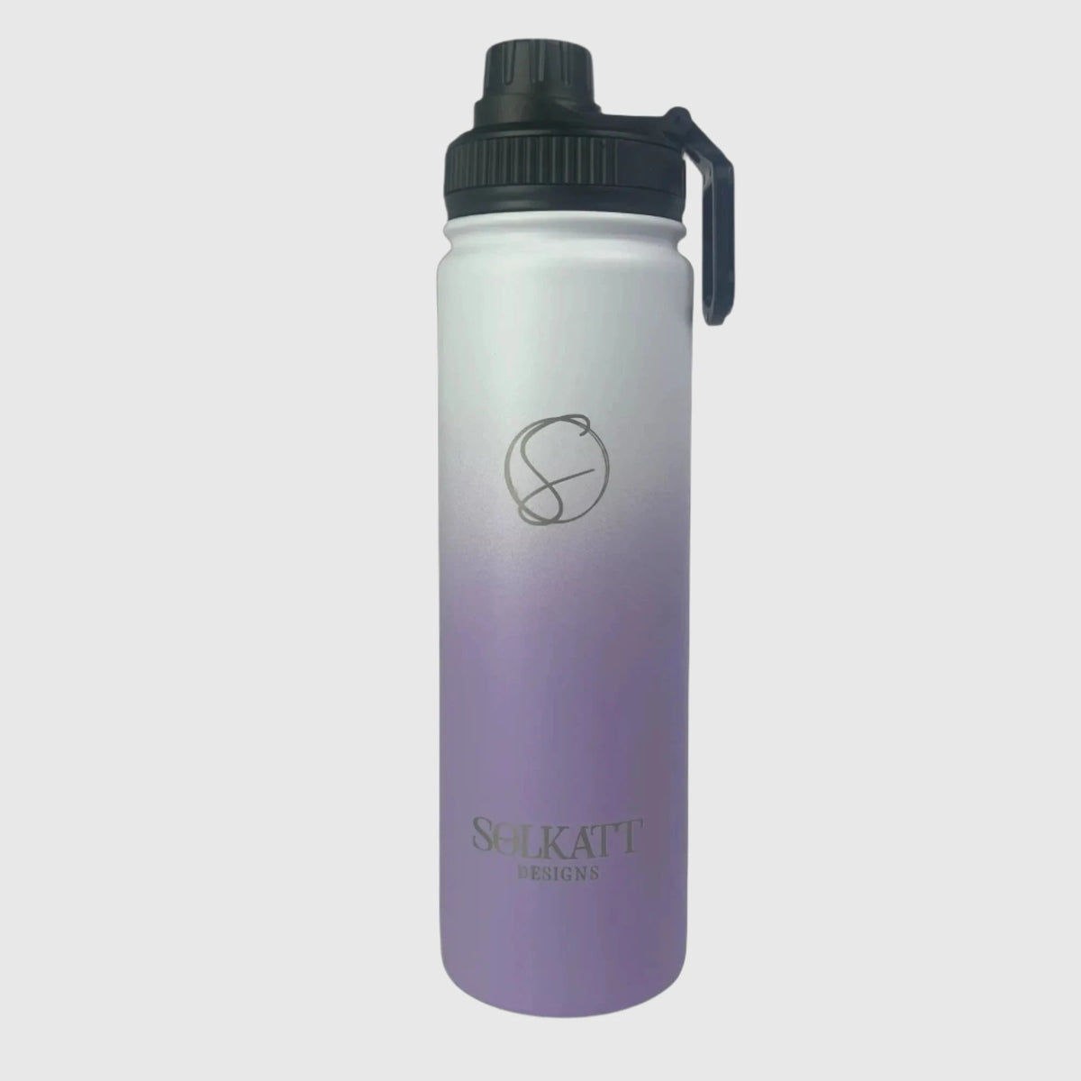 Lavender Lilac insulated water bottle small gulp lid front view - 650ml - Solkatt Designs