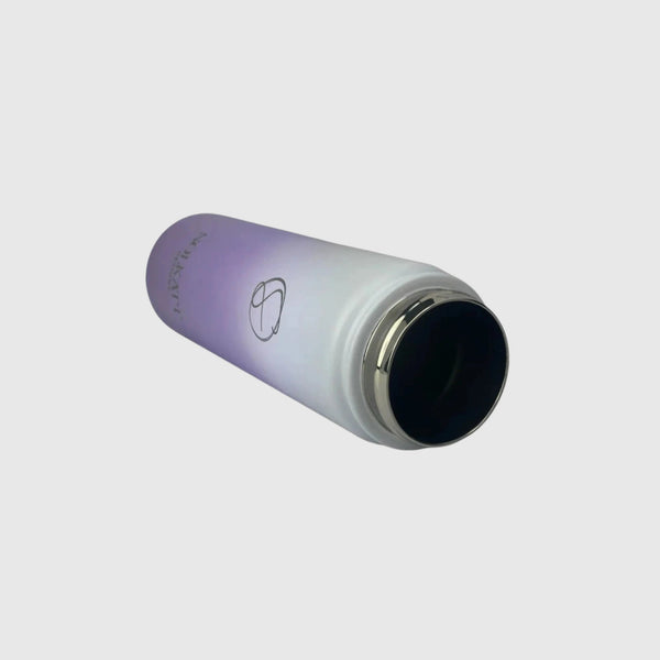 Lavender Lilac insulated water bottle laying on the side showing opening - 650ml - Solkatt Designs