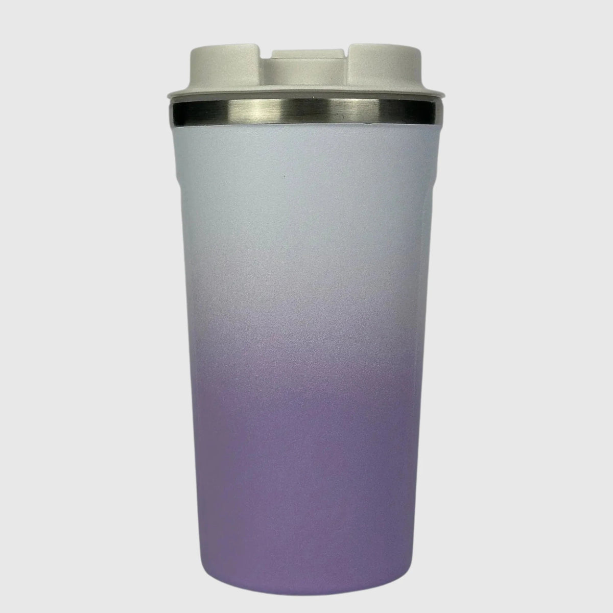 Lavender Lilac reusable coffee cup back view with lid – Solkatt Designs