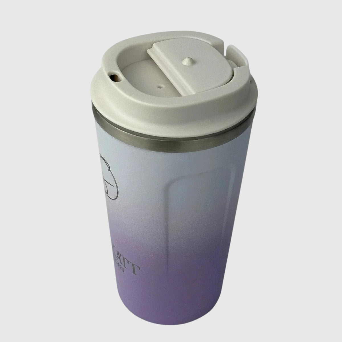 Lavender Lilac reusable coffee cup sip lid open – Solkatt Designs