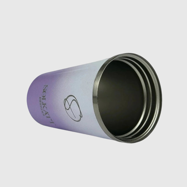 Lavender Lilac coffee cup laying on side without lid – Solkatt Designs