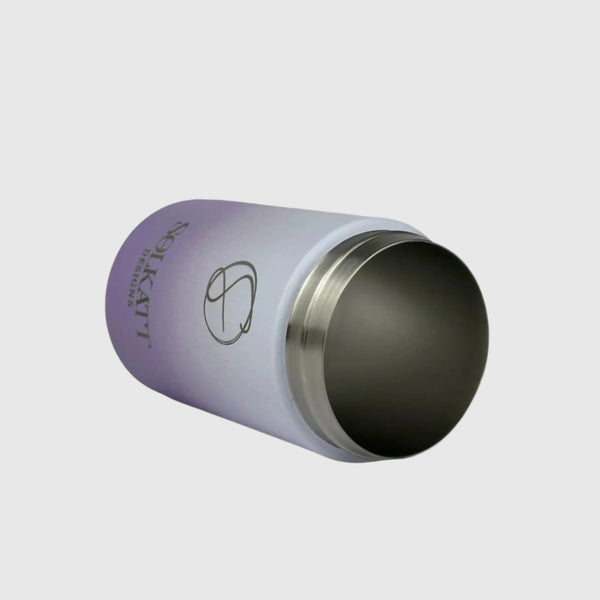 Lavender Lilac stubby cooler with gasket removed showing inside at slight angle - Solkatt Designs