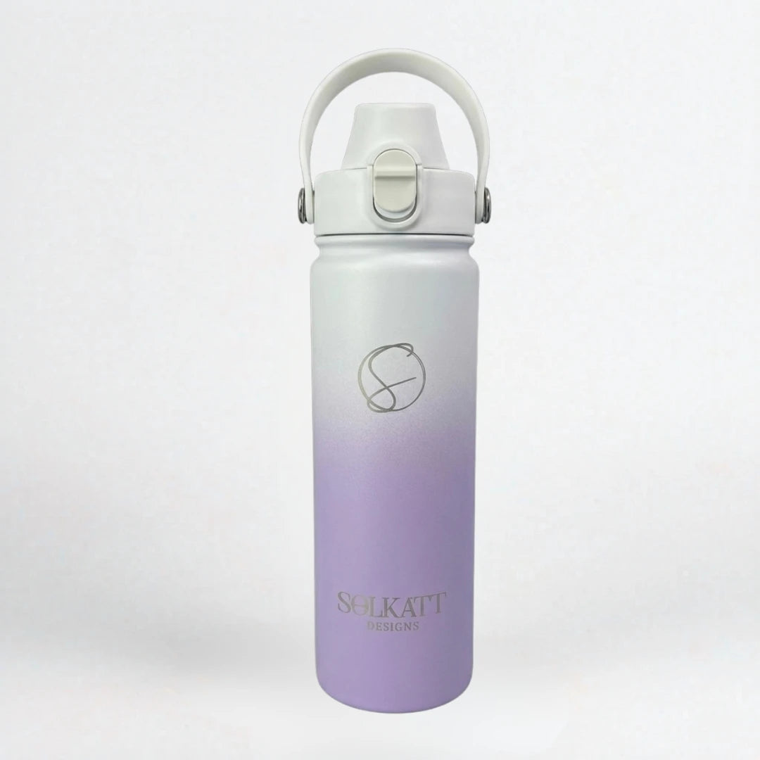 Lavender Lilac Insulated Water Bottle - 650ml (22oz)  Stainless Steel - Solkatt Designs 