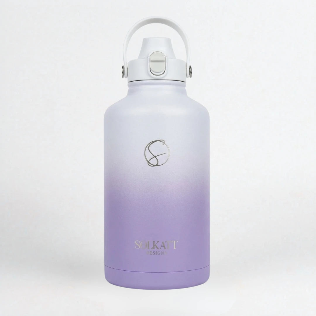 Lavender Lilac Insulated Water Bottle - 1.9L (64oz) Stainless Steel - Solkatt Designs 