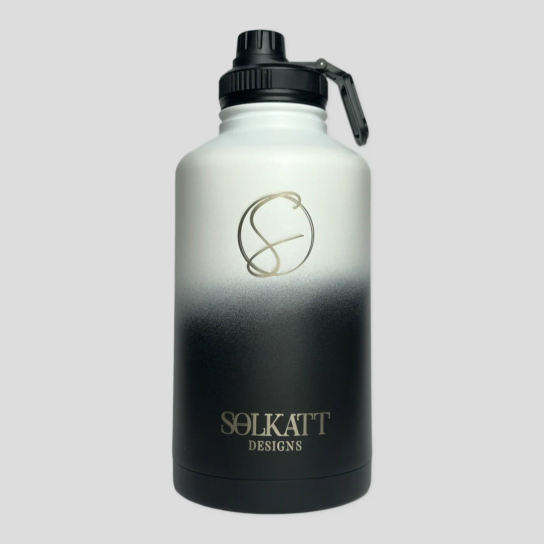 Midnight Black Insulated Water Bottle - 1.9L (64oz) Stainless Steel - Solkatt Designs