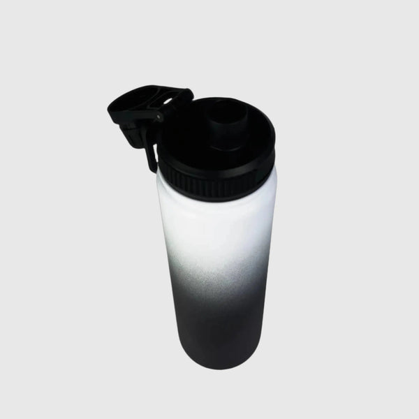 Midnight Black insulated water bottle close up of small gulp lid open - 650ml - Solkatt Designs