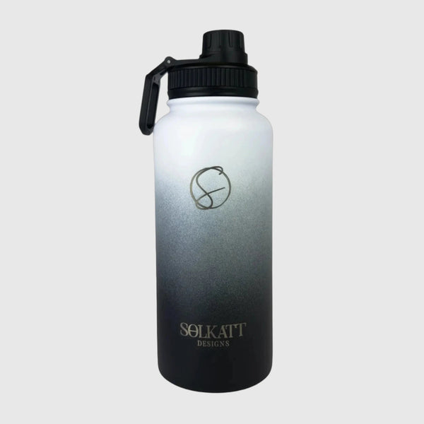 Midnight Black insulated water bottle small gulp lid front view - 950ml - Solkatt Designs