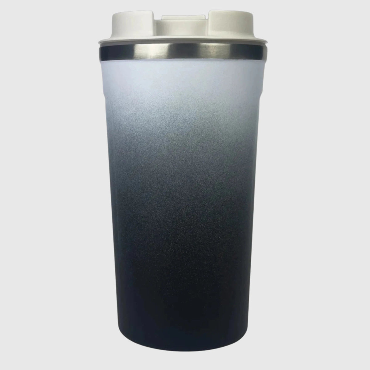 Midnight Black reusable coffee cup back view with lid – Solkatt Designs