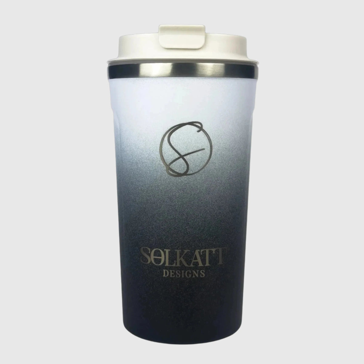 Midnight Black stainless steel reusable coffee cup front view – Solkatt Designs