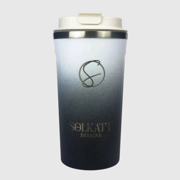 Midnight Black stainless steel reusable coffee cup front view – Solkatt Designs