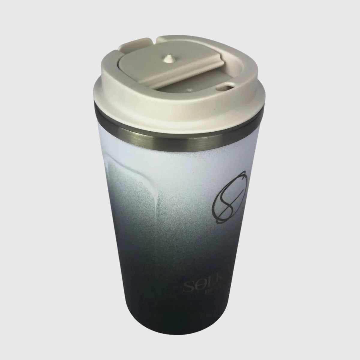 Midnight Black reusable coffee cup sip lid open – Solkatt Designs