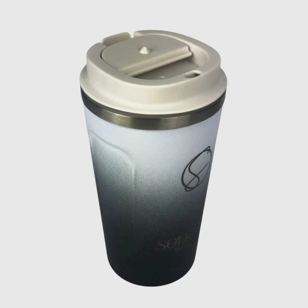 Midnight Black reusable coffee cup sip lid open – Solkatt Designs