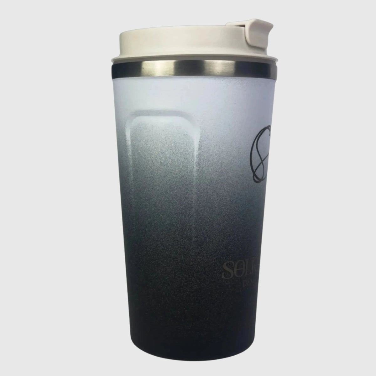 Midnight Black insulated coffee cup side view – Solkatt Designs