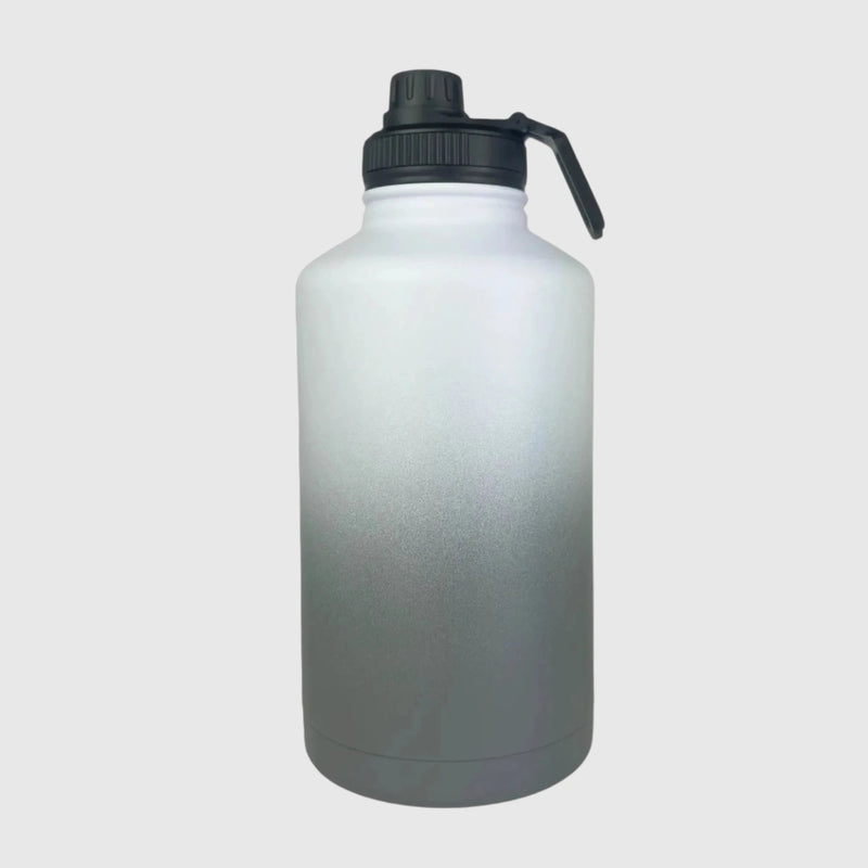 Misty Grey insulated water bottle back view - 1.9L (64oz) - Solkatt Designs