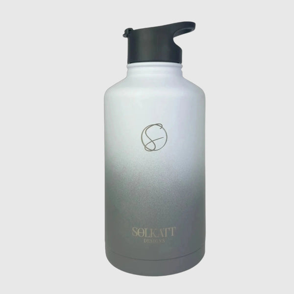 Misty Grey insulated water bottle flip top lid front view - 1.9L (64oz) - Solkatt Designs