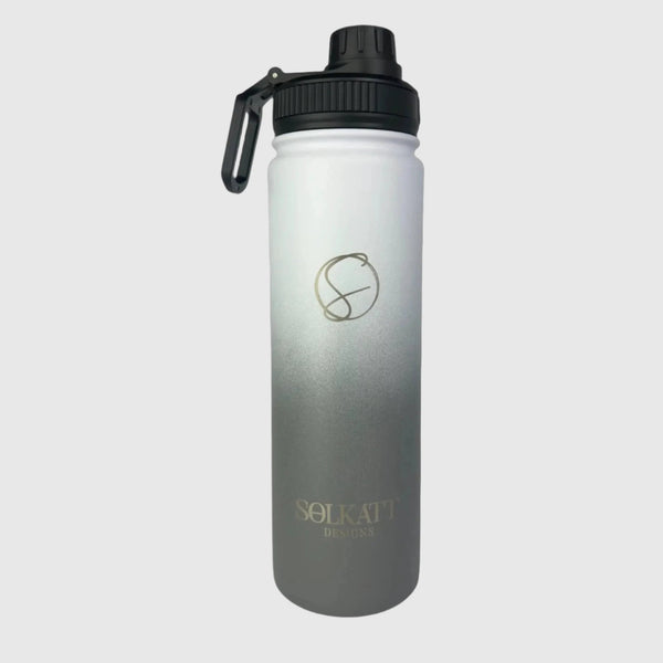 Misty Grey insulated water bottle small gulp lid front view - 650ml - Solkatt Designs