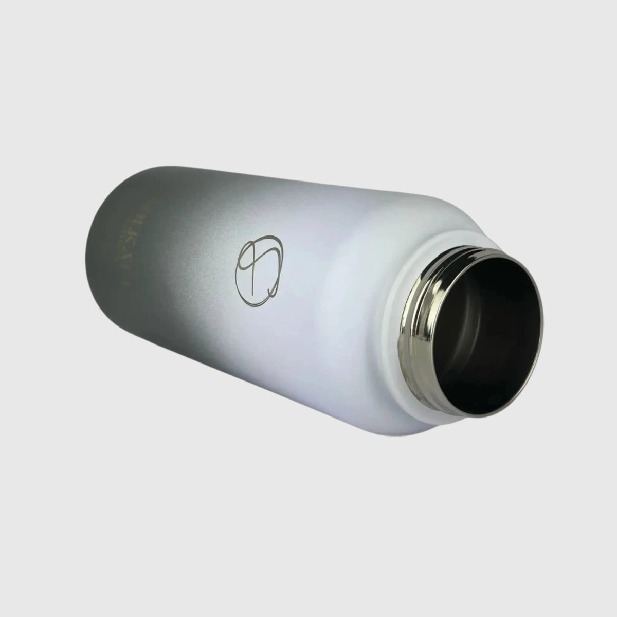 Misty Grey insulated water bottle laying on the side showing opening - 950ml - Solkatt Designs