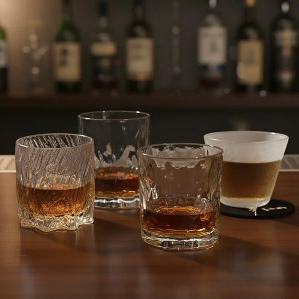 Set of four Japanese whisky glasses from the Mix and Match Bundle, perfect for entertaining or gifting.
