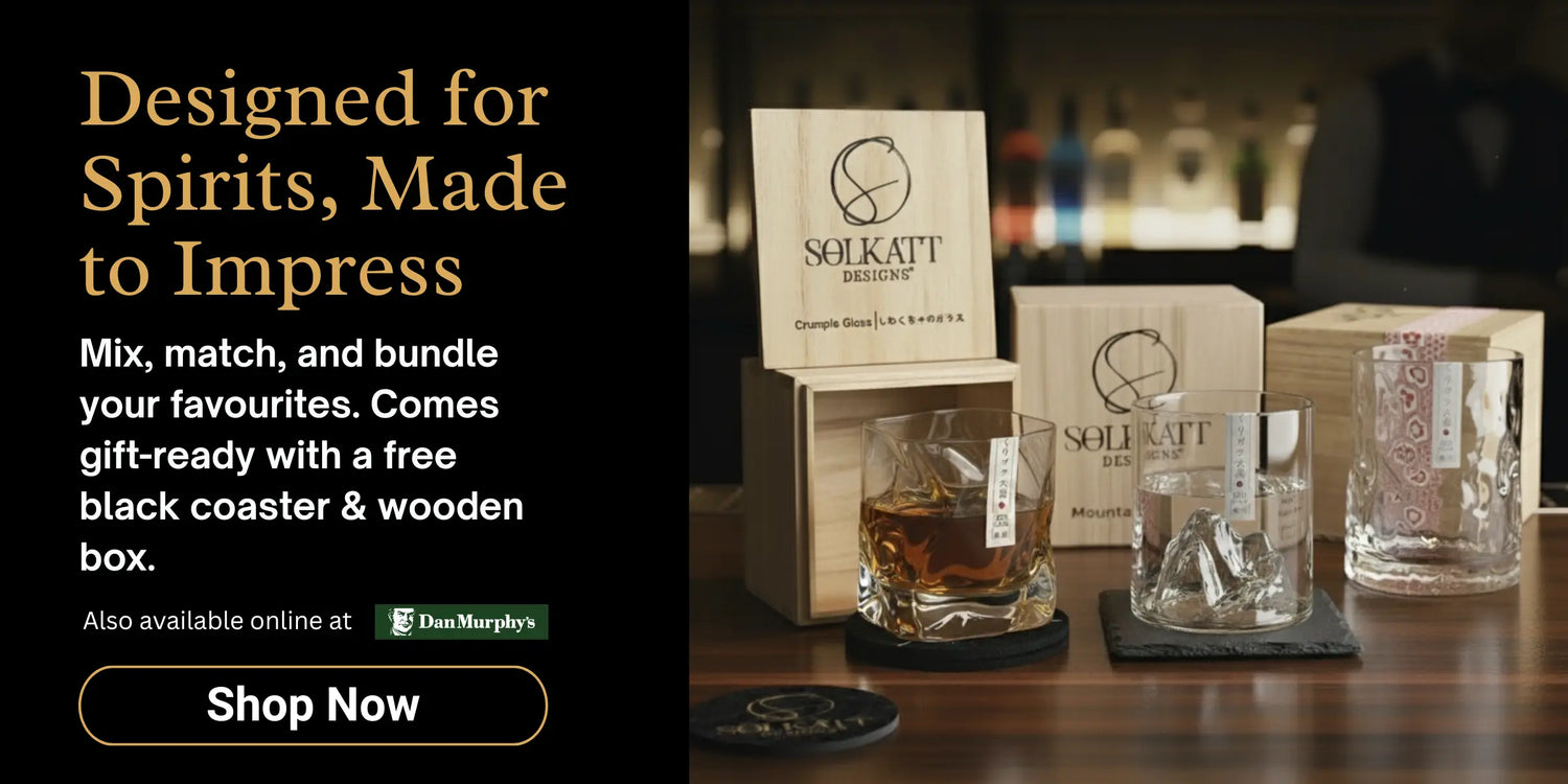 Australia's best whisky glasses with custom wooden boxes at Solkatt Designs Desktop banner