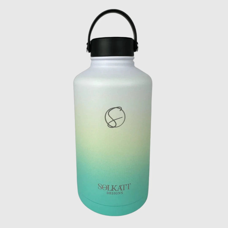 Ocean Aqua insulated water bottle wide mouth lid front view - 1.9L (64oz) - Solkatt Designs