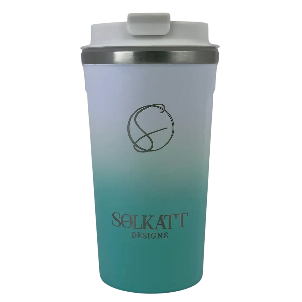 Ocean Aqua Insulated Travel Coffee Cup - 500ml Stainless Steel - Solkatt Designs 