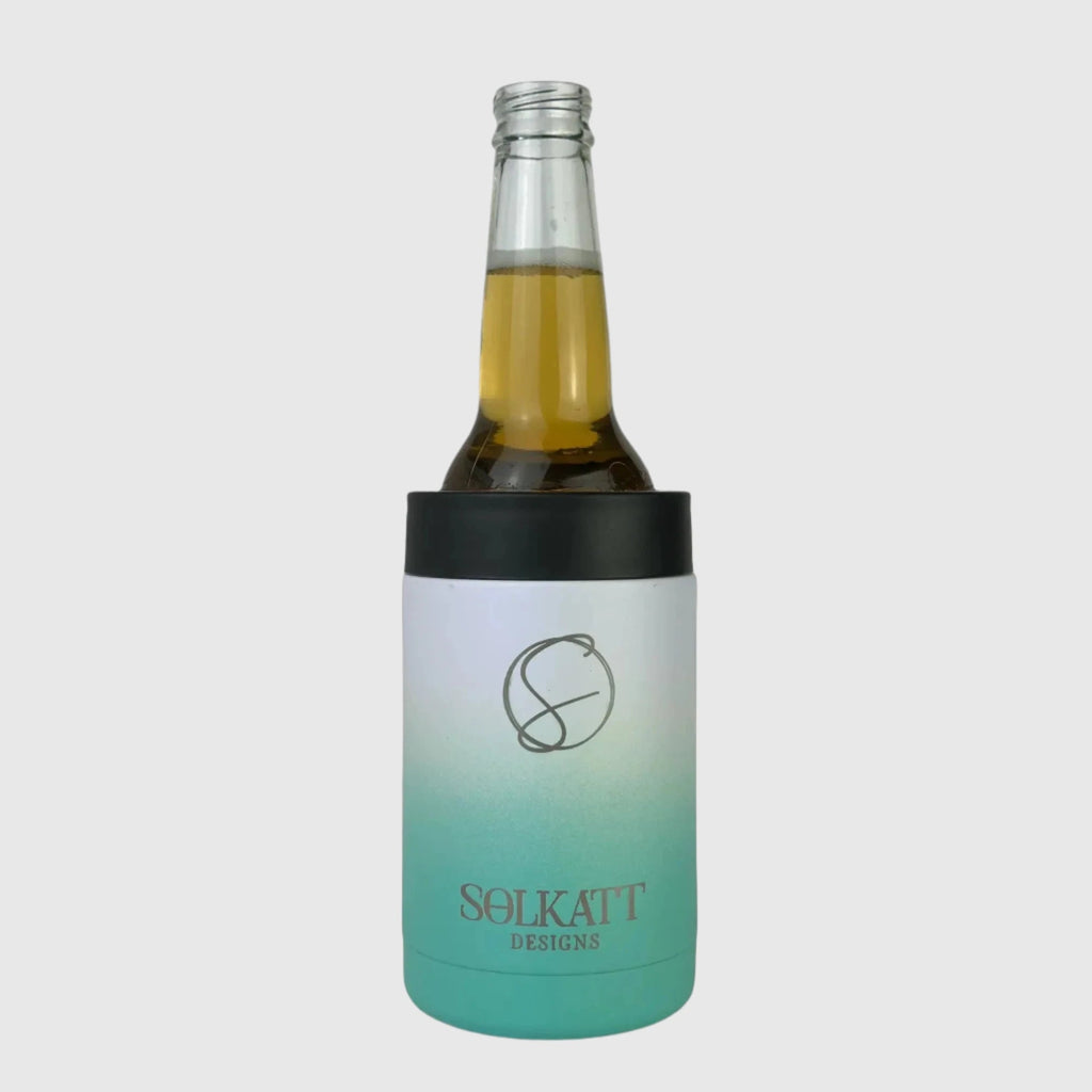 Ocean Aqua Stubby Cooler - Ombre Style, Insulated Stainless Steel - Solkatt Designs 
