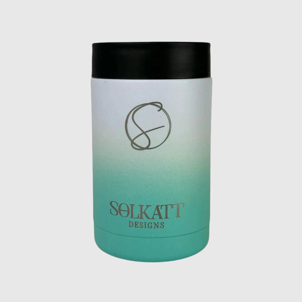 Ocean Aqua Stubby Cooler - Ombre Style, Insulated Stainless Steel - Solkatt Designs 