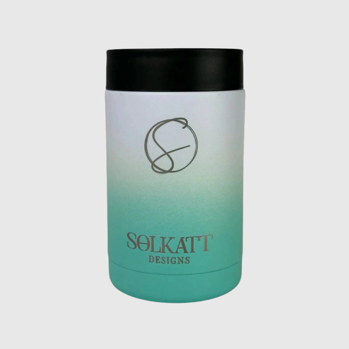 Ocean Aqua stainless steel insulated stubby cooler front view - Solkatt Designs