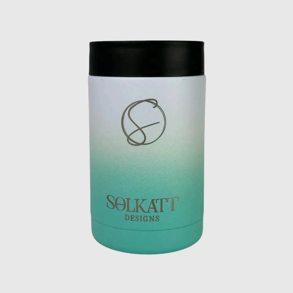 Ocean Aqua stainless steel insulated stubby cooler front view - Solkatt Designs