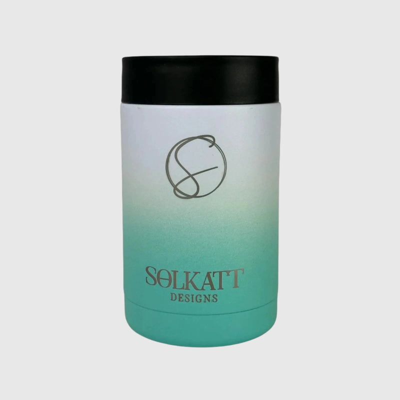 Ocean Aqua stainless steel insulated stubby cooler front view - Solkatt Designs