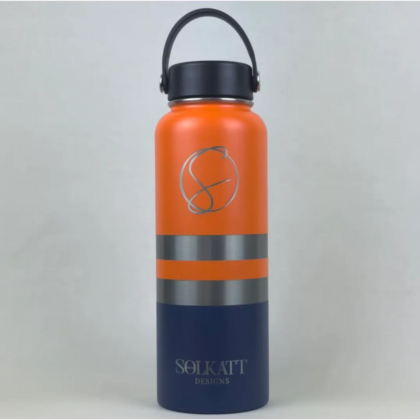 Orange Tradie insulated water bottle wide mouth lid front view - 1.2L (40oz) - Solkatt Designs