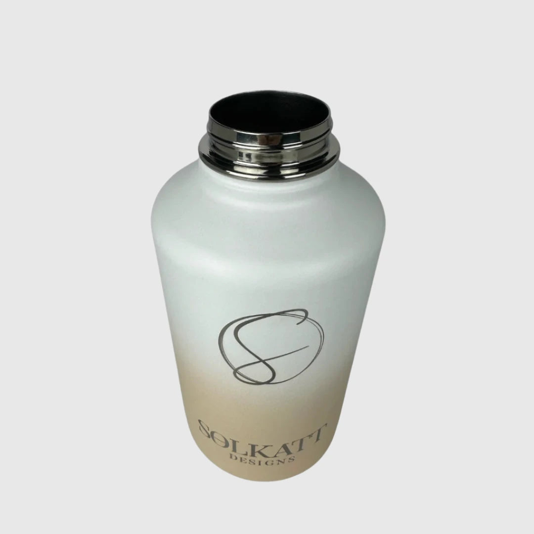 Pastel Beige insulated water bottle close up with lid off - 1.9L (64oz) - Solkatt Designs