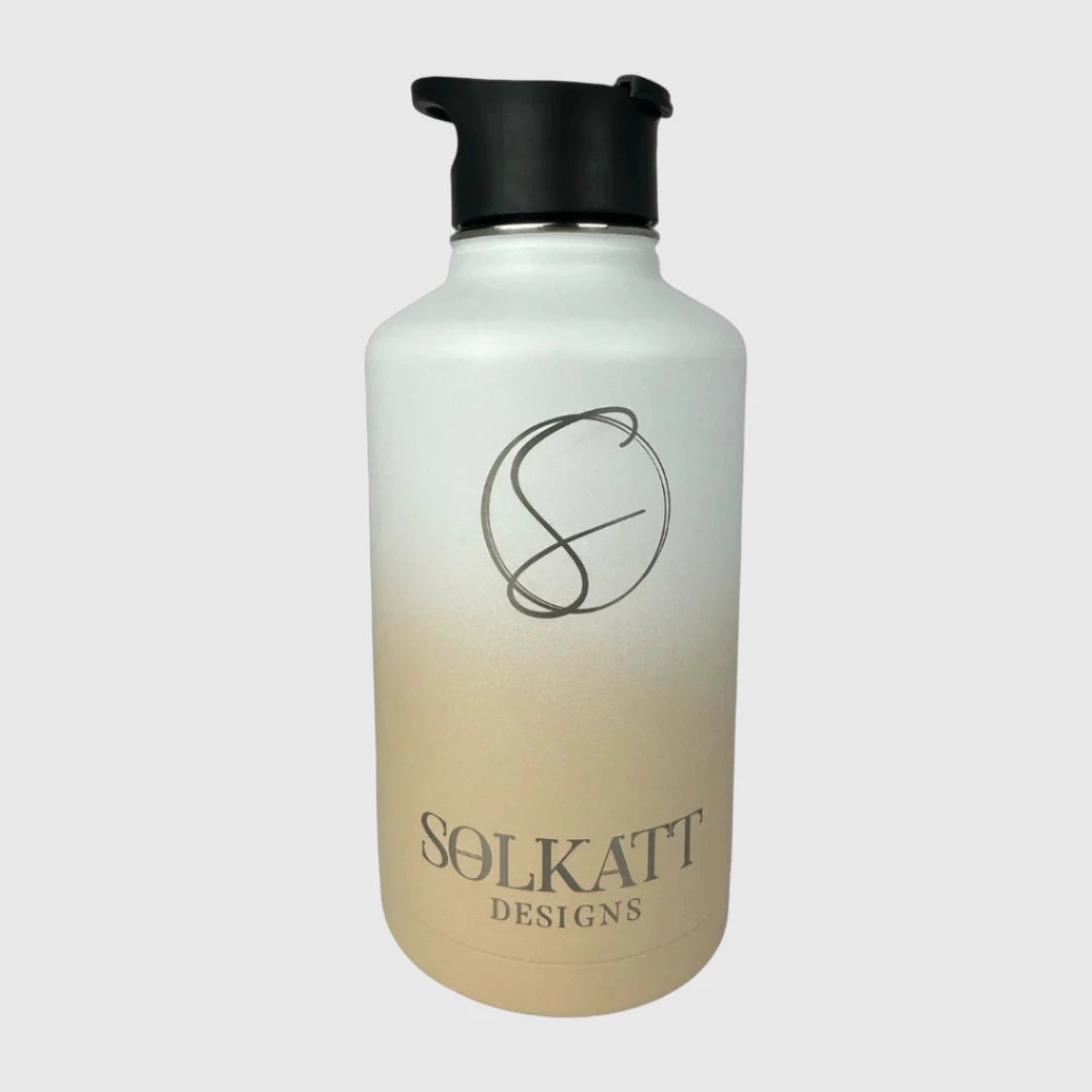 Pastel Beige insulated water bottle flip top lid front view - 1.9L (64oz) - Solkatt Designs