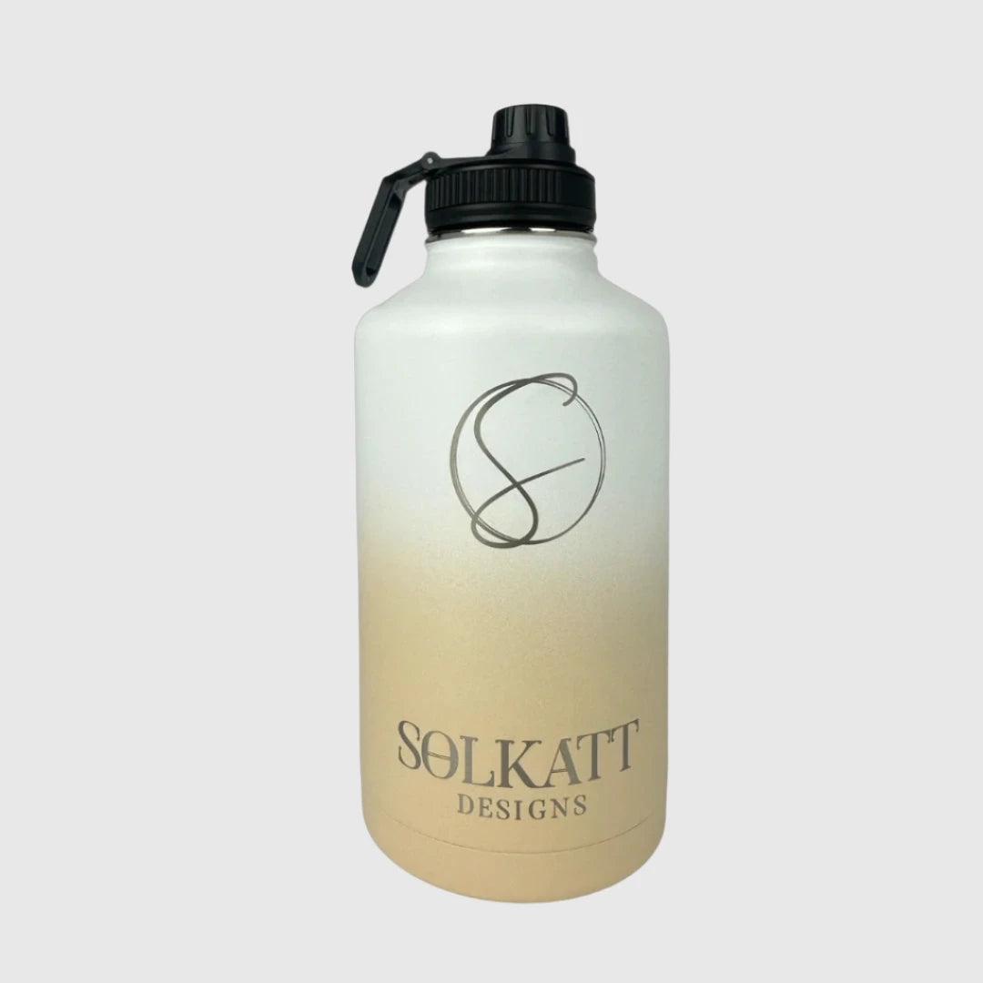 Pastel Beige insulated water bottle front view - 1.9L (64oz) - Solkatt Designs